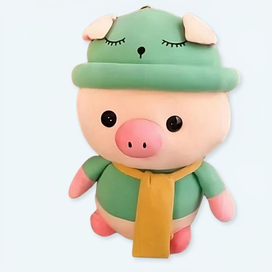 愛らしい緑の服を着た柔らかい豚のぬいぐるみ、25cm、子供用、The Plush Company
