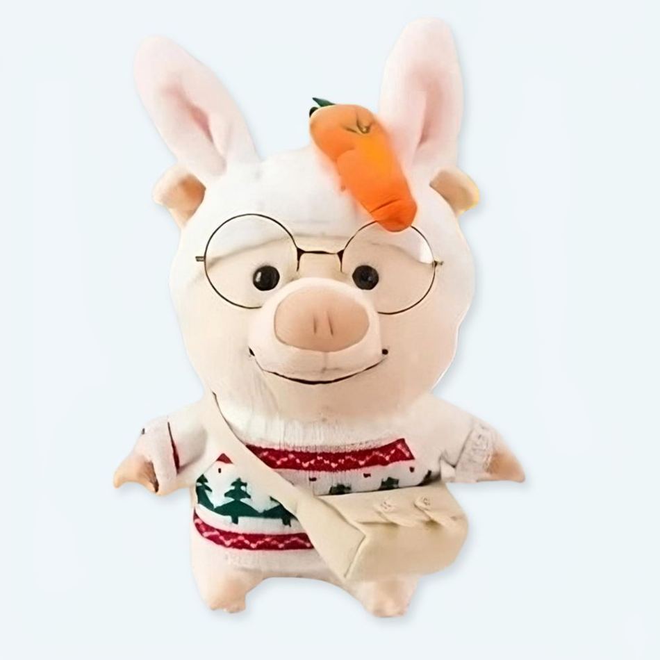 ふわふわのクリスマスブタのぬいぐるみ。お祝いにぴったりの暖かい冬の装い。The Plush Company