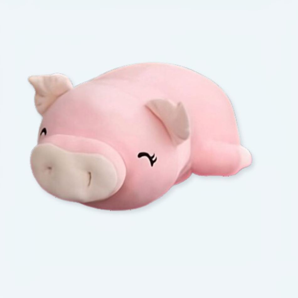 幸せそうなピンクの豚のぬいぐるみ、柔らかくて抱き心地がいい、40cm、La Compagnie de la Peluche製