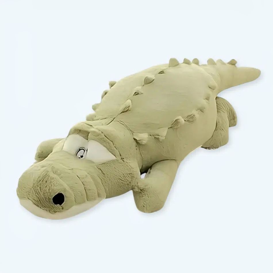 柔らかい緑色のワニのぬいぐるみ枕、90cm、抱き心地が良い、La Compagnie de la Peluche製