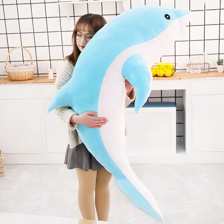柔らかくて抱きしめたくなるような海のイルカのぬいぐるみ、子供用、青い毛皮 / 100cm The Plush Company