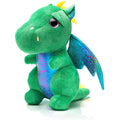 光沢のあるお腹を持つ緑のドラゴンのぬいぐるみ
