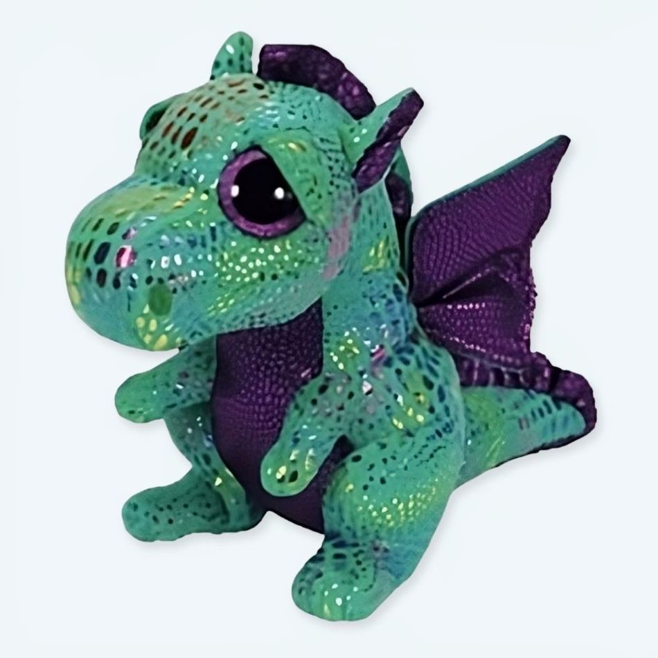 柔らかい緑と紫のドラゴンのぬいぐるみ、子供用、冒険ファンタジー、The Plush Company