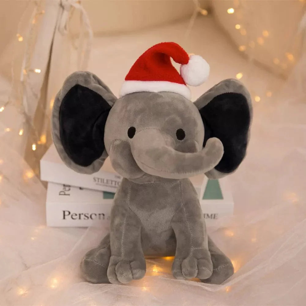 曲がった鼻のクリスマスゾウのぬいぐるみ、グレー / 25cm