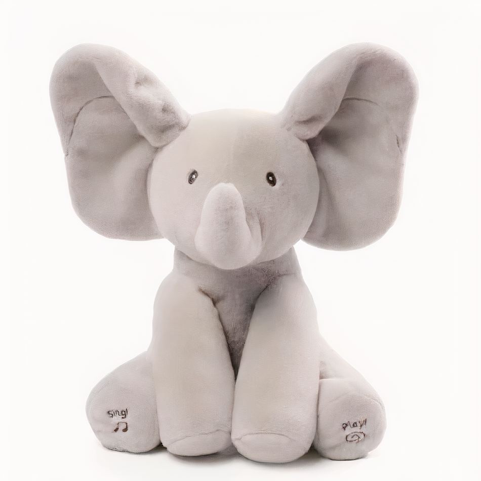 幼児の発達を促す、柔らかくインタラクティブな象のぬいぐるみ、グレー、The Plush Company