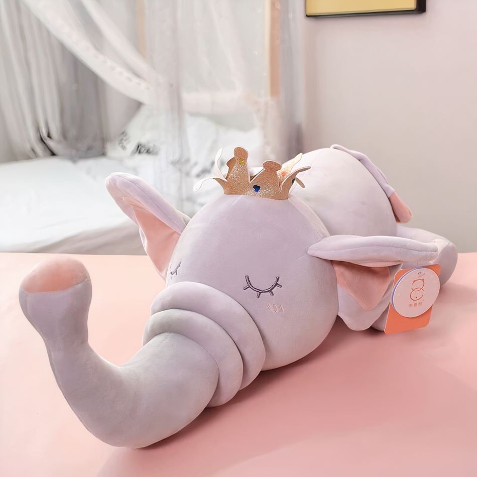 お子様が夢見る、柔らかい王冠をかぶった象のぬいぐるみ、グレー / 45cm The Plush Company