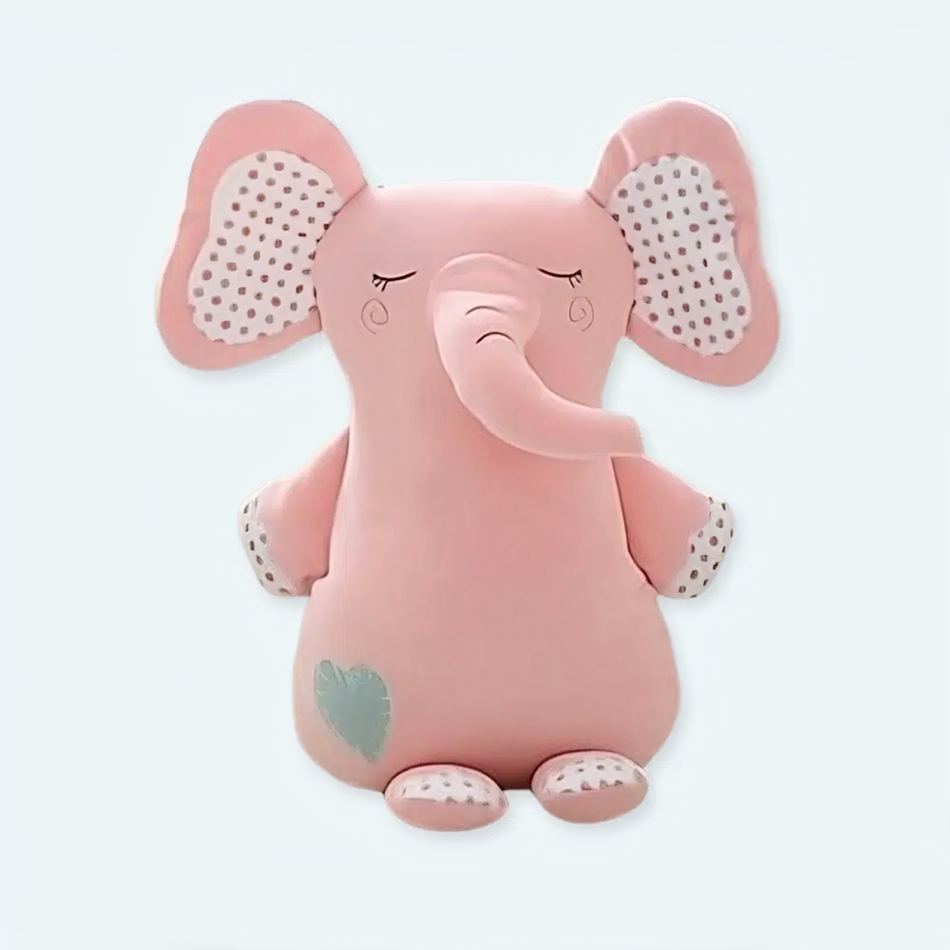 子供部屋にぴったりの、柔らかなピンクの象のぬ​​いぐるみ。The Plush Company