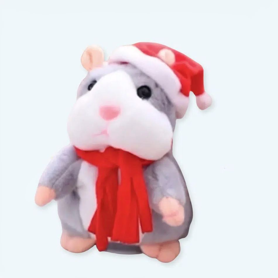 クリスマスや冬にぴったりの、柔らかくてインタラクティブな、抱きしめたくなるグレーのハムスターのぬいぐるみ。Plush Company