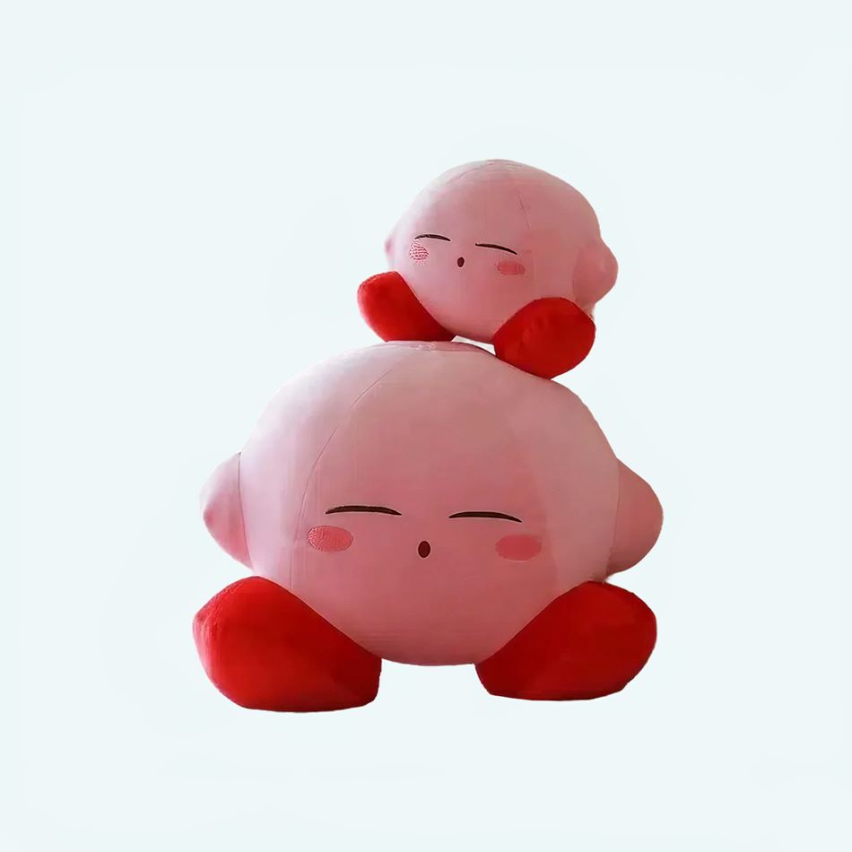 遊びの世界からやってきた、柔らかくて抱きしめたくなる、眠っているピンクのカービィのぬいぐるみ、38cm x 25cm、The Plush Company