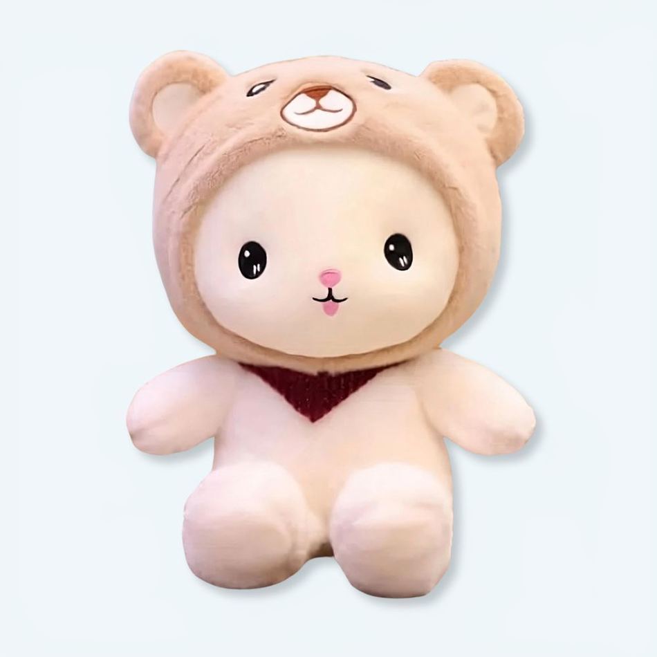 クマの帽子をかぶった柔らかいウサギのぬいぐるみ、抱きしめたくなる、25cm、The Plush Company
