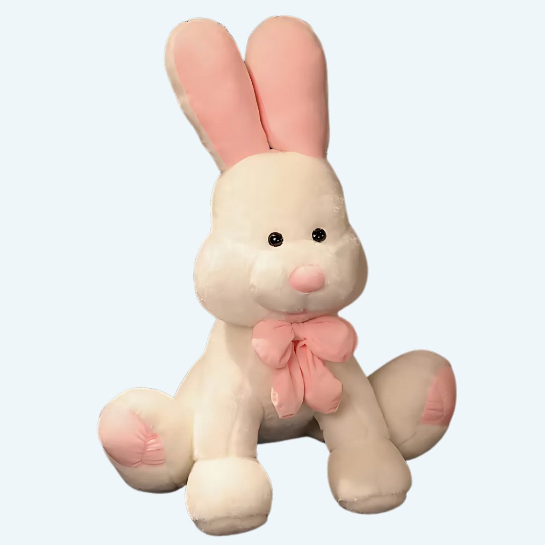 お子様の部屋にぴったりの、柔らかくて抱き心地の良い、巨大な白いウサギのぬいぐるみ。The Plush Company
