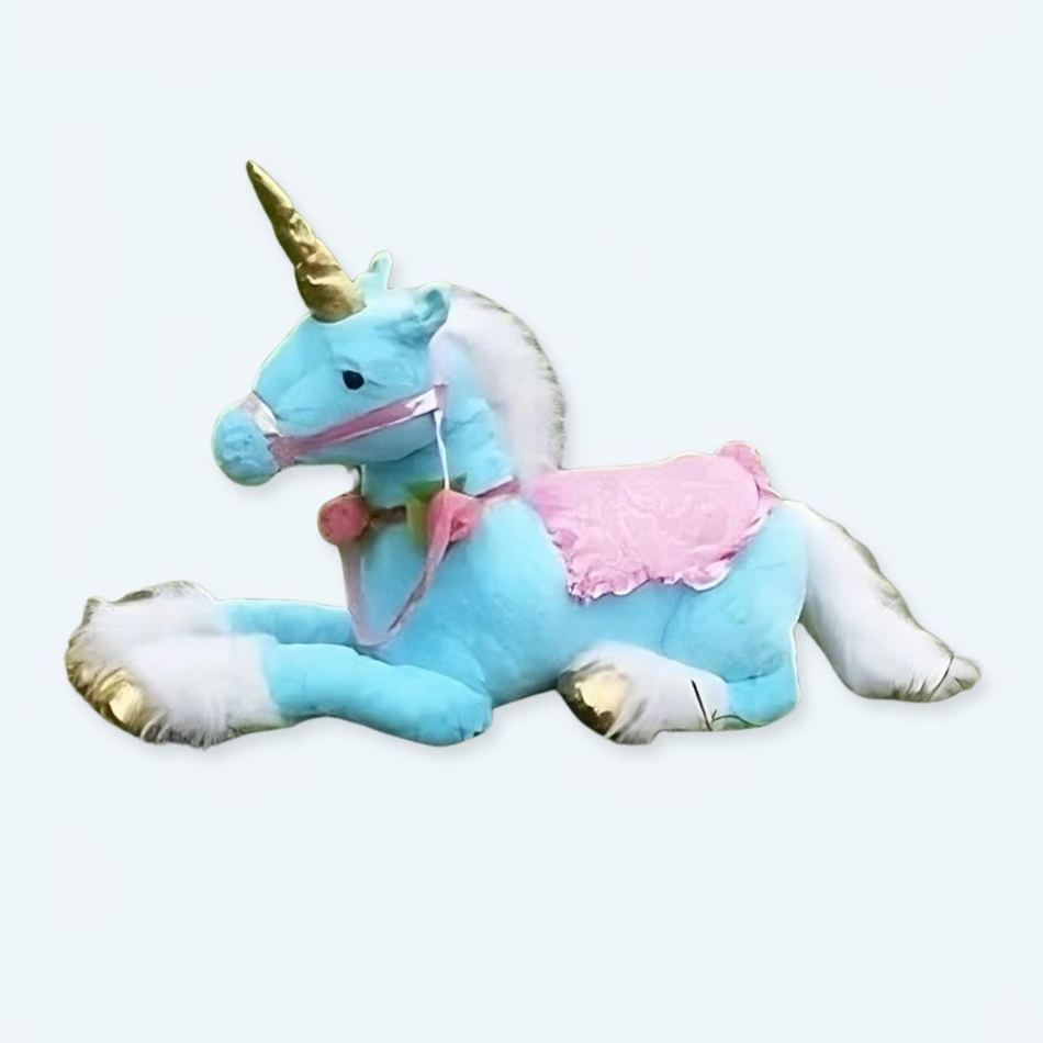 お子様の夢を叶える、巨大で柔らかい青いユニコーン馬のぬいぐるみ - The Plush Company