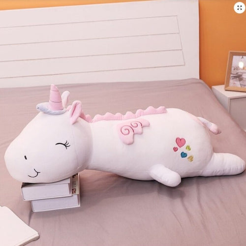 ユニコーンのぬいぐるみ枕、柔らかい光るレインボーデザイン、ホワイト、子供用、The Plush Company