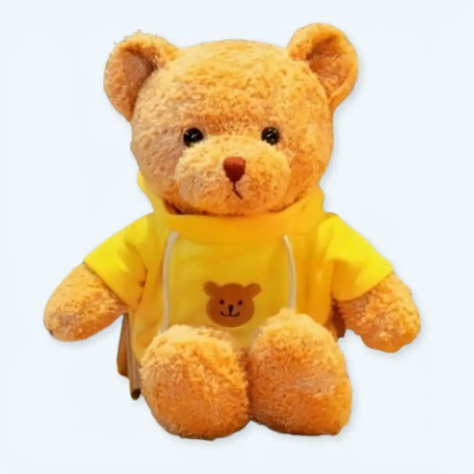温かく抱きしめたくなる、心地よいセーターを着た柔らかいテディベア。The Plush Company