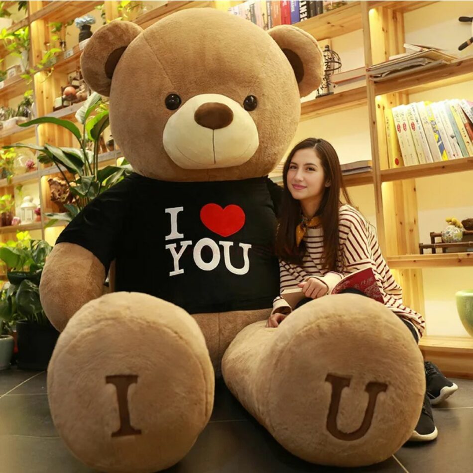 ソフトTシャツを着た巨大で愛らしいクマのぬいぐるみ 80cm / ブラック The Plush Company