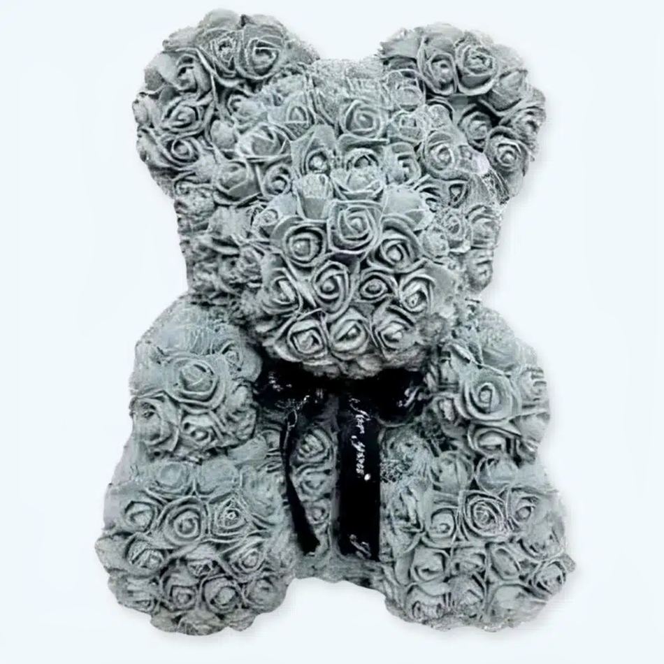ロマンチックな装飾に最適な、柔らかく花柄のグレーのテディベア、40cm、The Plush Company