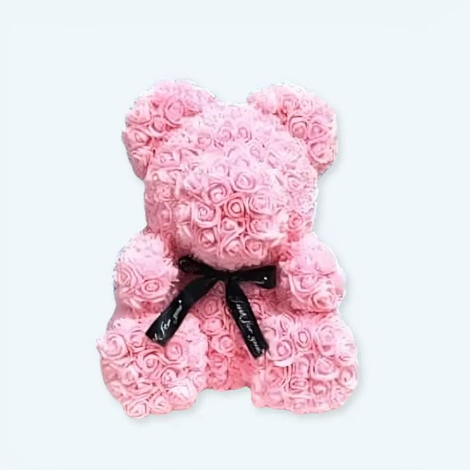 柔らかな花をあしらったピンクのテディベア、抱きしめたくなる、寝室の飾り、40cm、The Plush Company