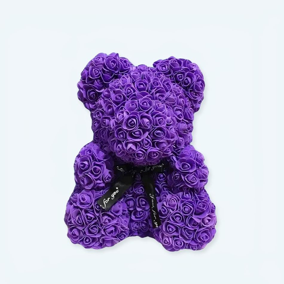 子供部屋用の柔らかい花柄の紫色のテディベア、40cm、The Plush Company