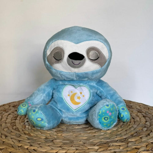 ぬいぐるみナマケモノのナイトライト、柔らかく、心地よい呼吸、ブルー。The Plush Company