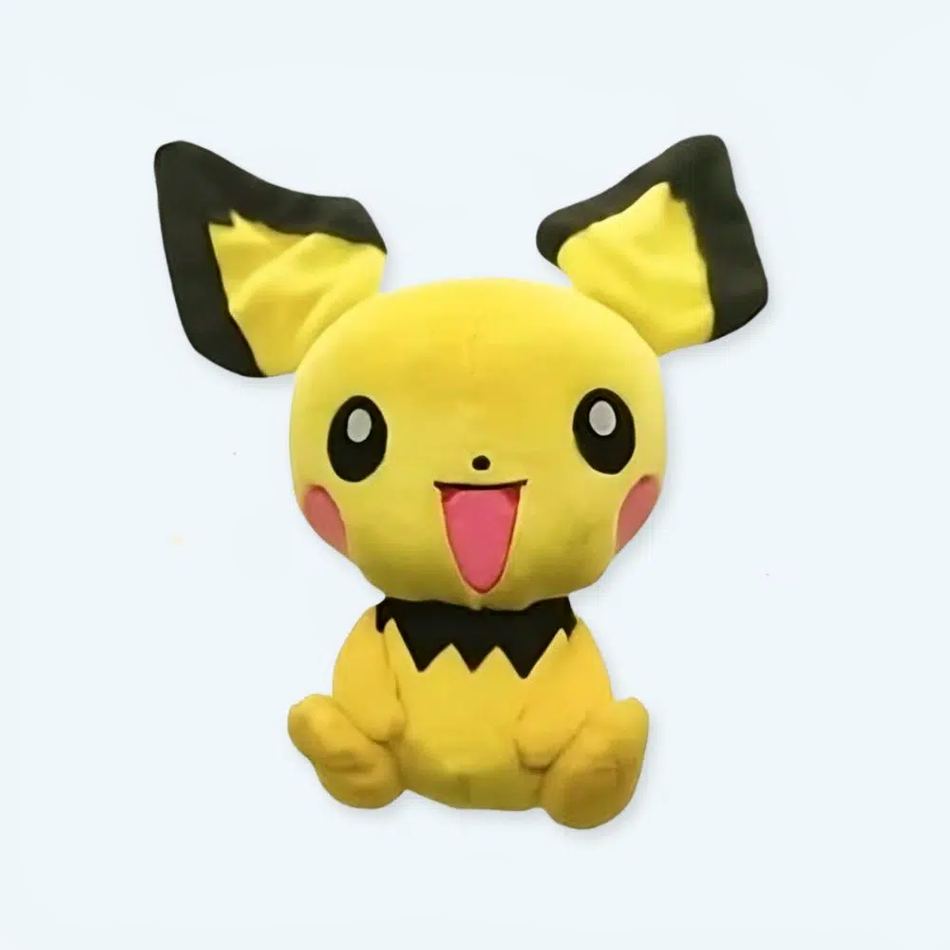 ポケモン ザ プラッシュ カンパニーの、柔らかくて明るい笑顔の黄色いピチューのぬいぐるみ