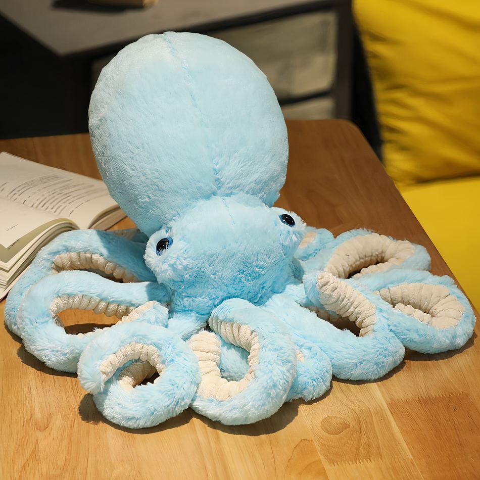 柔らかくて抱き心地の良い、カラフルな子供用タコのぬいぐるみ、青、The Plush Company