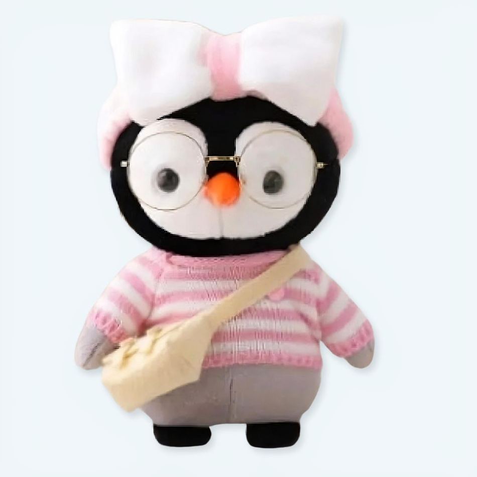 ピンクのニットセーターが付いた柔らかい冬用ペンギンのぬいぐるみ - The Plush Company