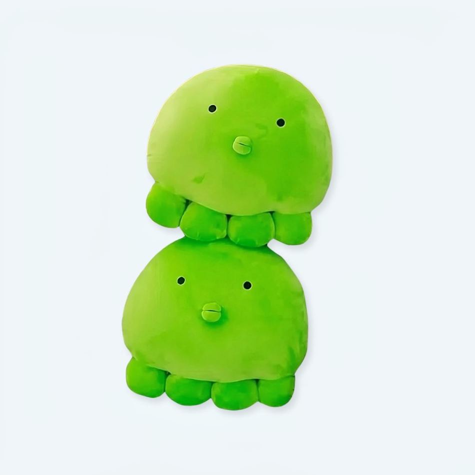 グリーンのタコのぬいぐるみ枕。柔らかな心地よさ、オーシャンスタイル。The Plush Company