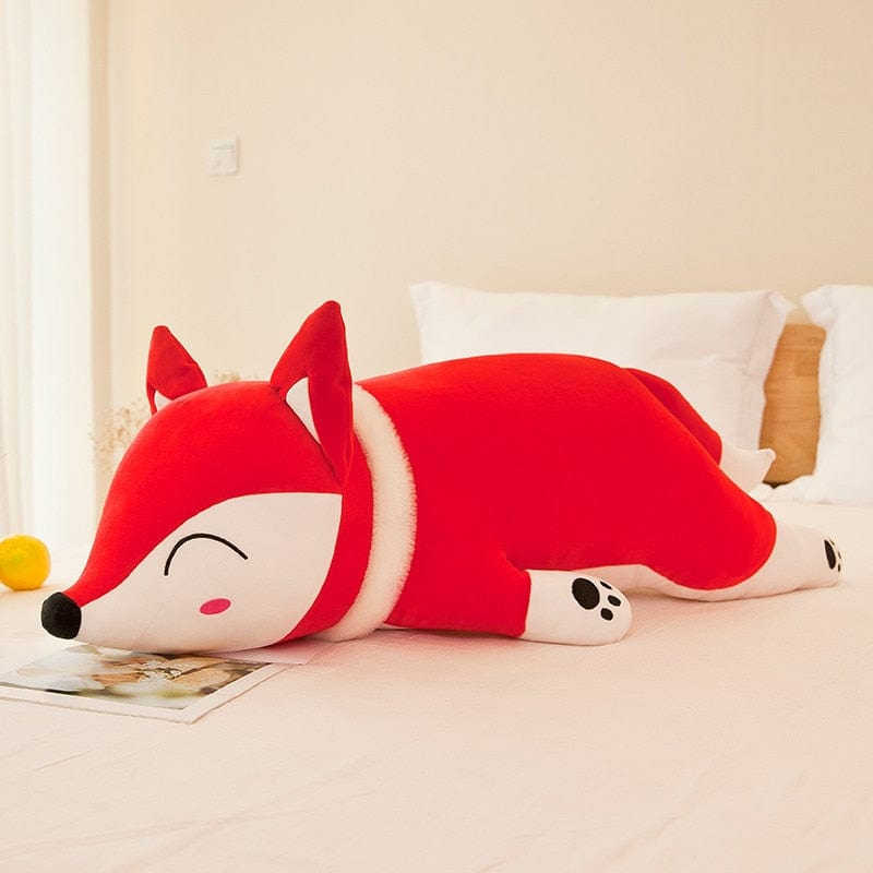 穏やかで眠そうなキツネのぬいぐるみ 35cm / レッド