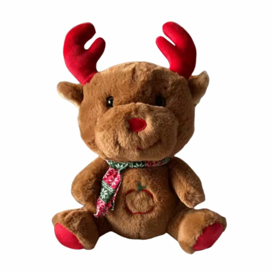 柔らかく、音楽的で、通気性のあるクリスマスのトナカイのぬいぐるみ、白と茶色、La Compagnie de la Peluche製