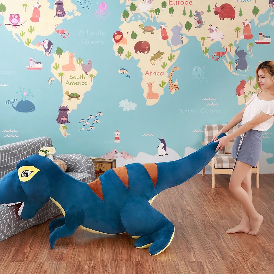 お子様向けの巨大で柔らかいT-Rexのぬいぐるみ、抱きしめたくなる恐竜、160cm / ブルー。The Plush Company
