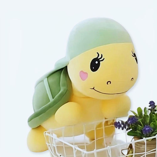 かわいい帽子付きの柔らかい緑のカメのぬいぐるみ、子供用、25cm、The Plush Company