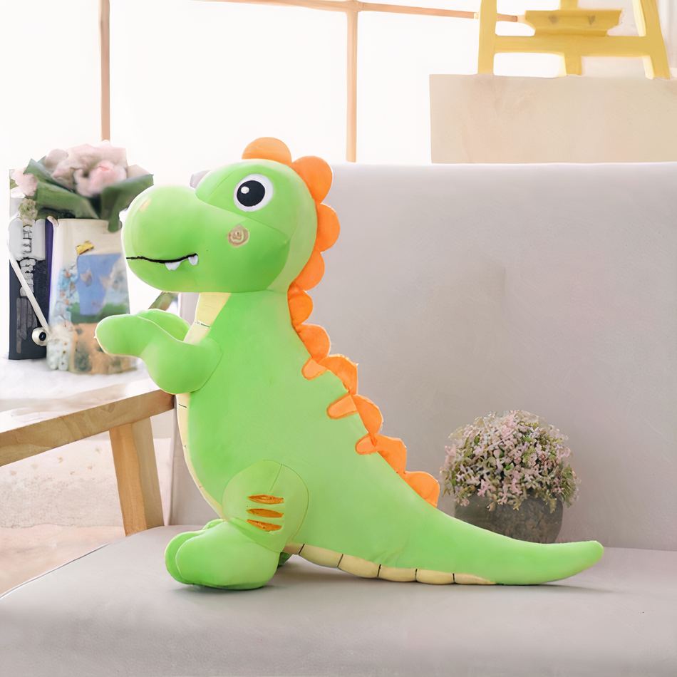 柔らかい緑色のティラノサウルス・レックスのぬいぐるみ、子供用、40cm、抱きしめたくなるぬいぐるみ、La Compagnie de la Pelucheより