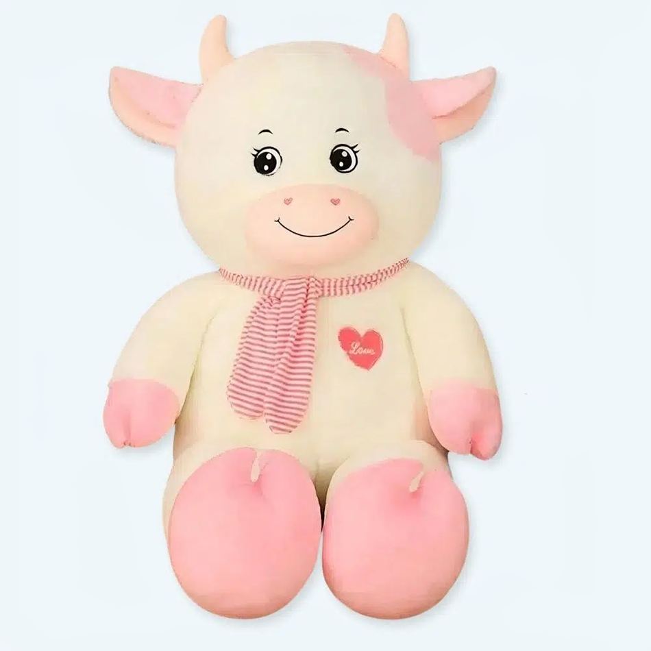 巨大で柔らかい白とピンクの、子供用のかわいい牛のぬいぐるみ - The Plush Company