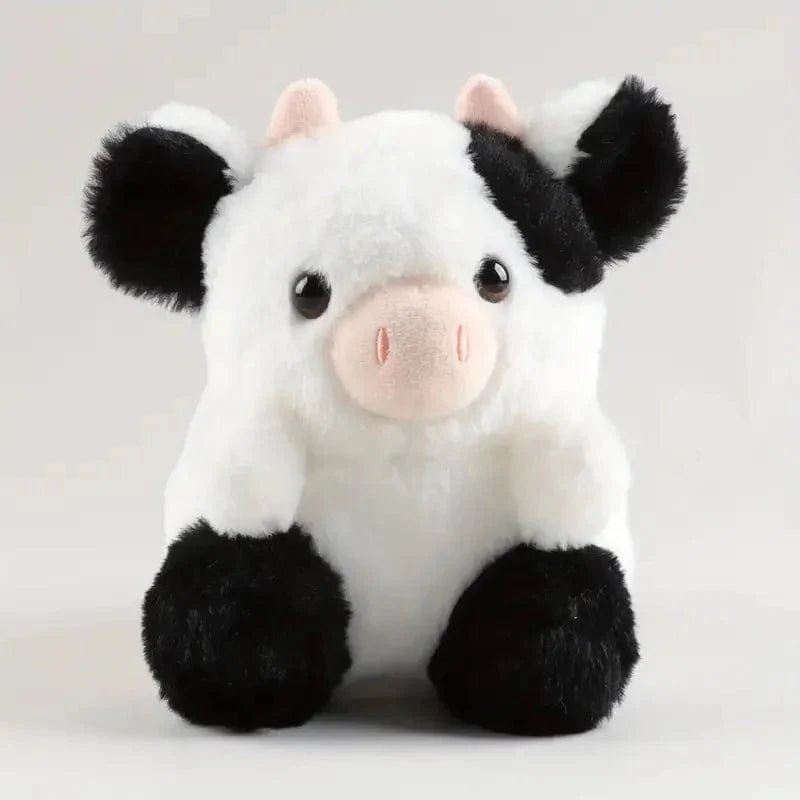 かわいくて柔らかい白黒の牛のぬいぐるみ